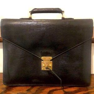 LOUIS VUITTON Black Epi Leather Ambassador Serviette Locking Laptop Bag
